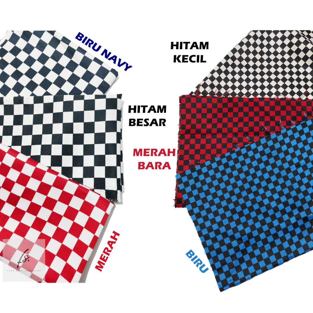 Kain Satin Saten Motif Catur / Kain Satin Tebal / Kotak-kotak / Catur Besar Kecil 0.5 M