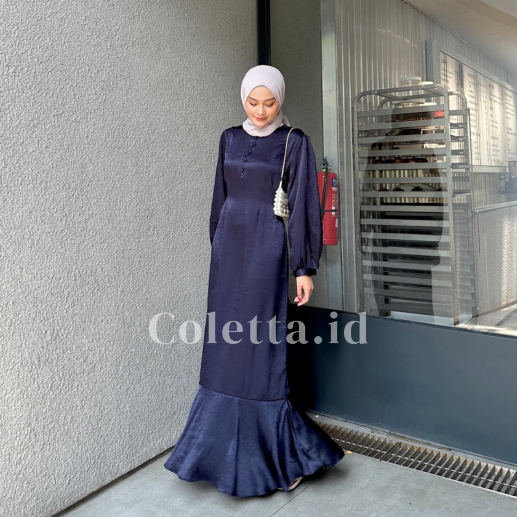 Gamis ALITA Gaun Baju Wanita A Line Bodycon Maxi Casual Style Dres Gamis Korean Lengan Panjang/pende