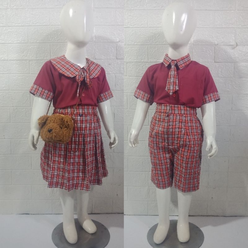 Seragam TK/PAUD Kotak-kotak warna Merah Maroon