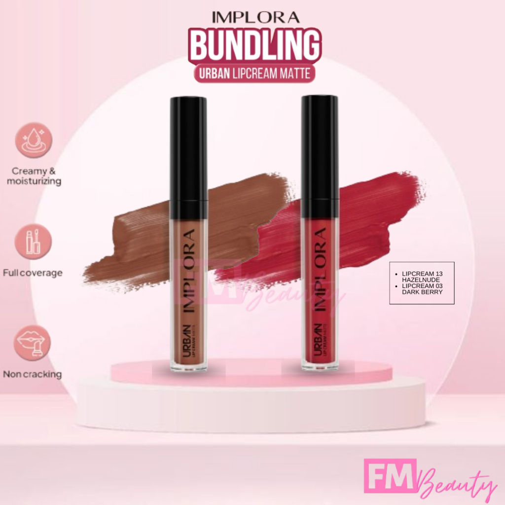 BISA COD Implora 13 Hazelnude + 03 Dark Berry Paket 1 Set Ombre Urban Lipcream Matte Implora