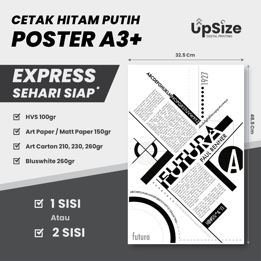 

POSTER A3+ CETAK HITAM PUTIH - BAHAN ART PAPER, ART CARTON, HVS - EXPRESS & MURAH 1 HARI SIAP