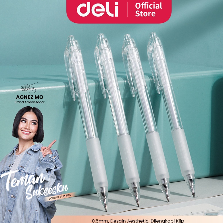 

66 STOK READY Deli Gel Pen Pulpen Gel Retractable Tinta Hitam 5mm A57B1 12 pcs Ori