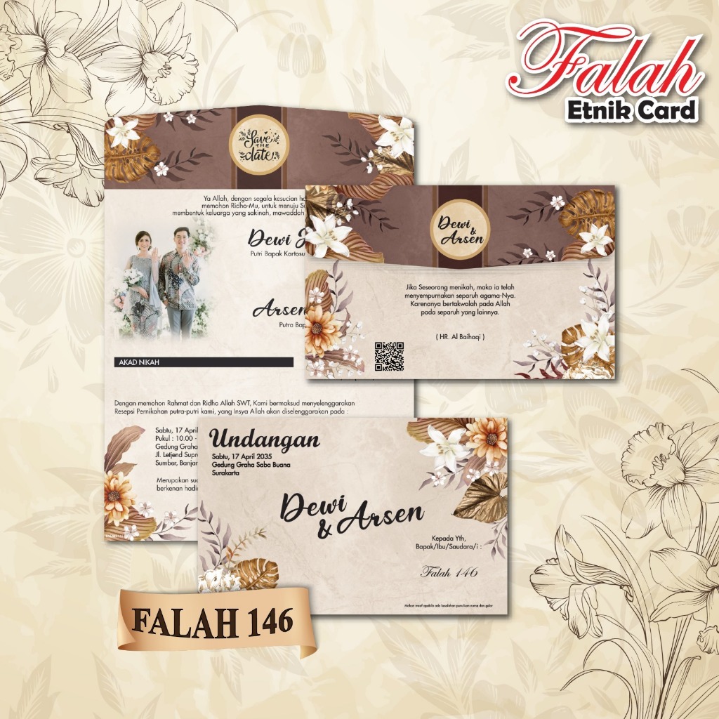 Blangko Undangan Pernikahan Kosong Lipat 3 Model Amplop - Seri FALAH 146 Terbaru Dan Termurah
