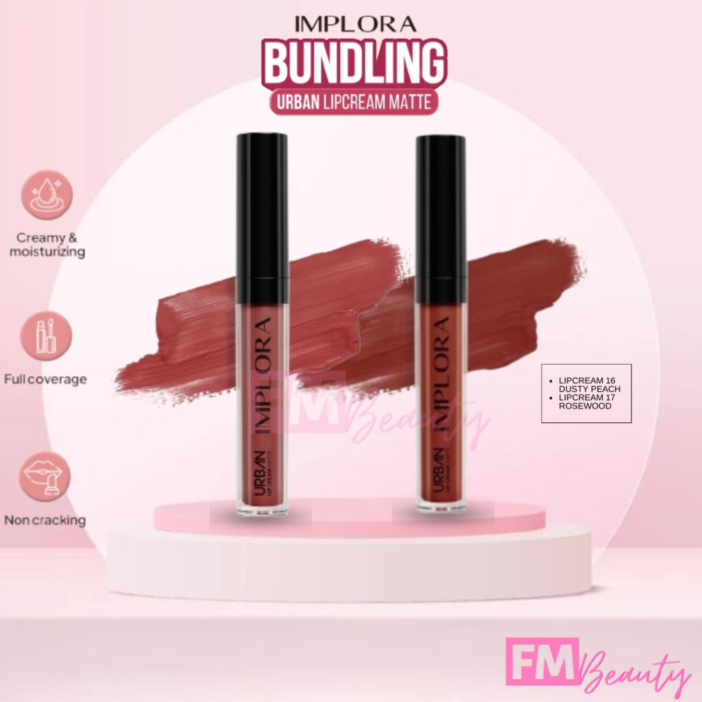 BISA COD Implora 16 Dusty Peach + 17 Redwood Paket 1 Set Ombre Urban Lipcream Matte Implora