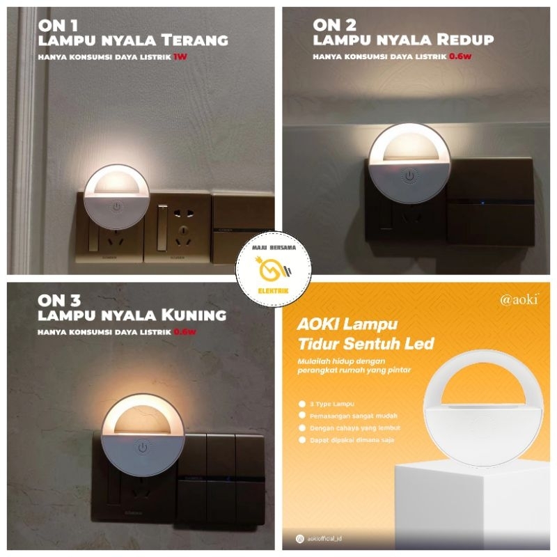 Lampu Tidur Sentuh LED Aoki AK-YD02 1watt / Lampu Tidur Otomatis / Lampu Tidur Colok / Lampu Colok /