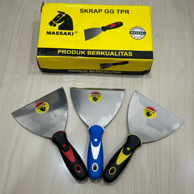MASSAKI GG KARET 5” inci stainless steel asli sekrap kape gagang karet TPR 5 inci ( 12cm ) putty scr