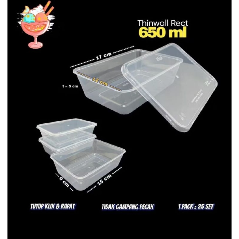 KOTAK MAKAN PLASTIK KEMASAN THINWALL 650 ML