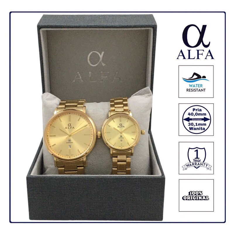 ALFA Jam Tangan Couple Kaca Safir Tahan Air 88801 Original