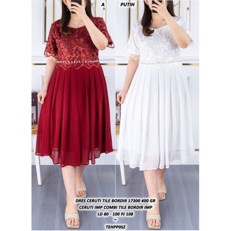 MIDI DRESS CHIFFON BANGKOK KOMBI BRUKAT TILE GAUN PESTA NATAL BAJU KE GEREJA PARTY ASD 173000