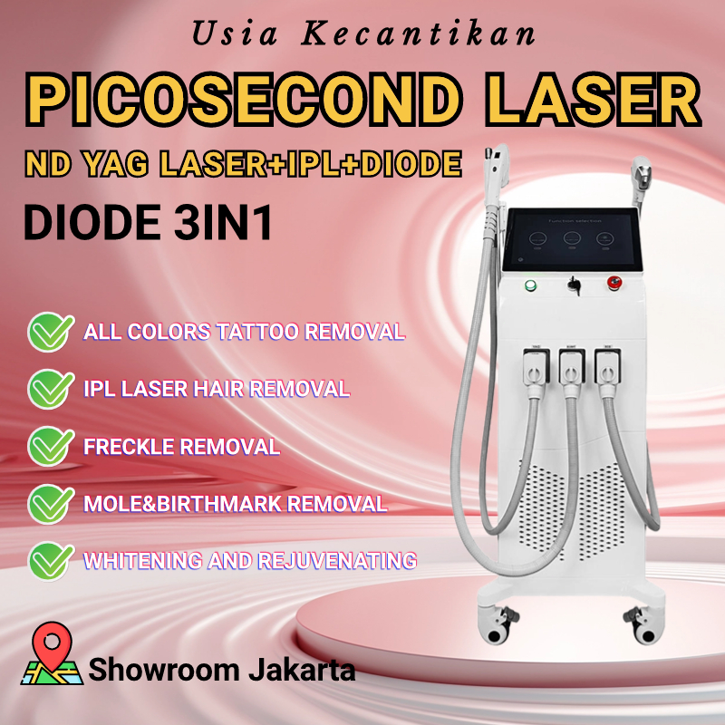 ndyag laser 3in1 ipl + rf + ndyaglaser alat klinik kecantikan laser penghilang flek bekas Jerawat la