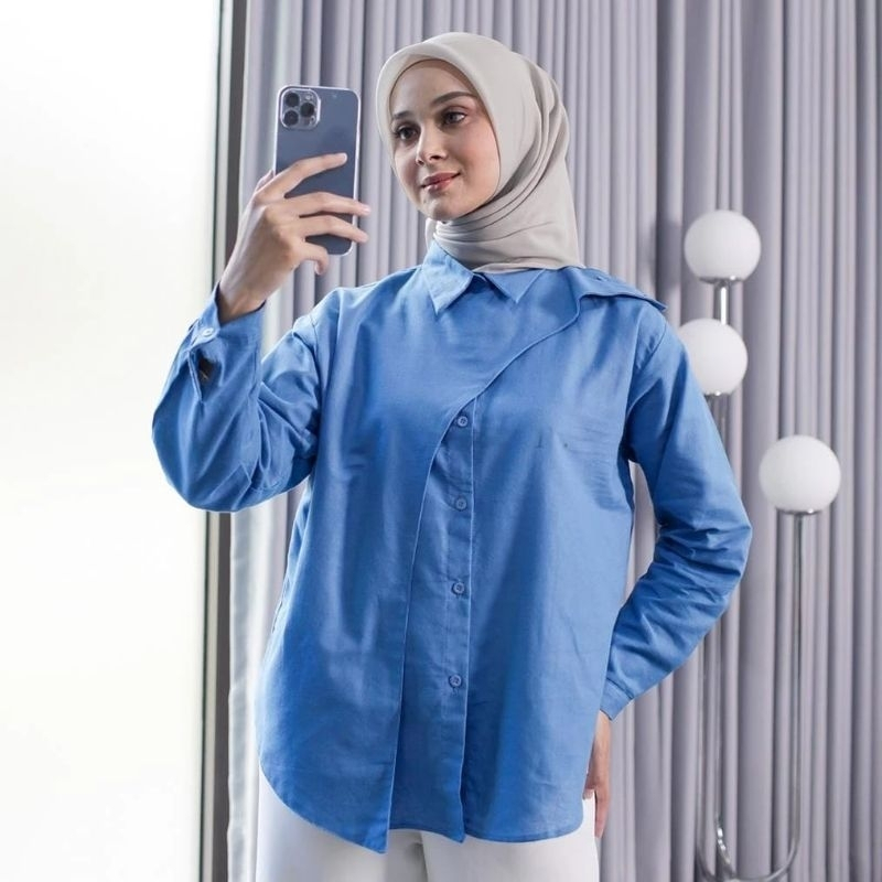 Kemeja Wanita Hawa Shirt Linen Oversize Atasan Wanita Hijab