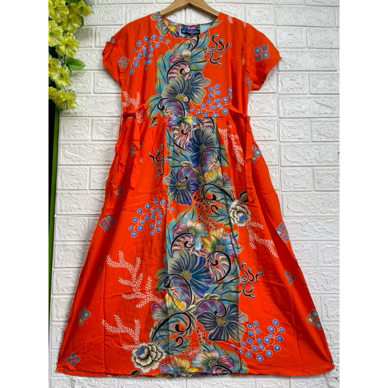 Ay00 Daster Batik Kencana Ungu Label Biru Kode DS 47 KUB Motif Bunga Terbaru Model 4Tali Pinggang