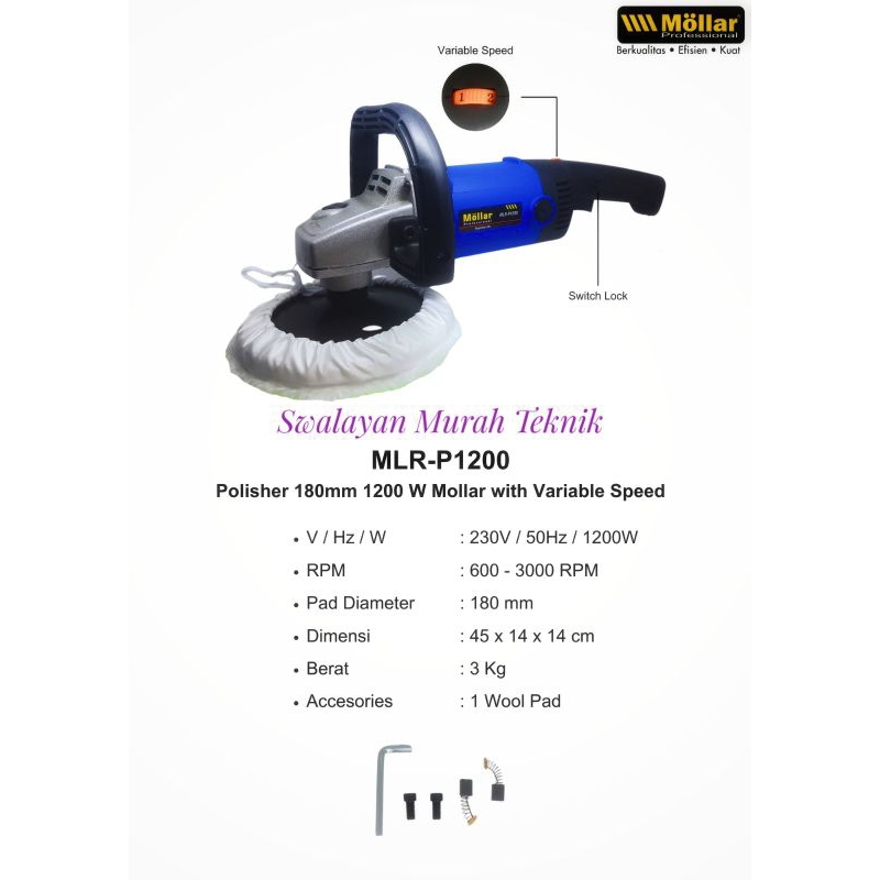 Mesin Poles Cat Mobil 7" Benz Bz8207 Polisher 7 Inch Variable Speed Pasti Diskon