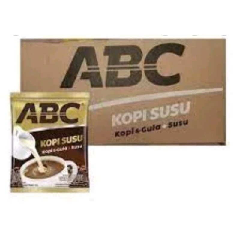 

ABC kopi susu 30 gram isi 6 renceng dan perkarton 12 renceng (120 saset)