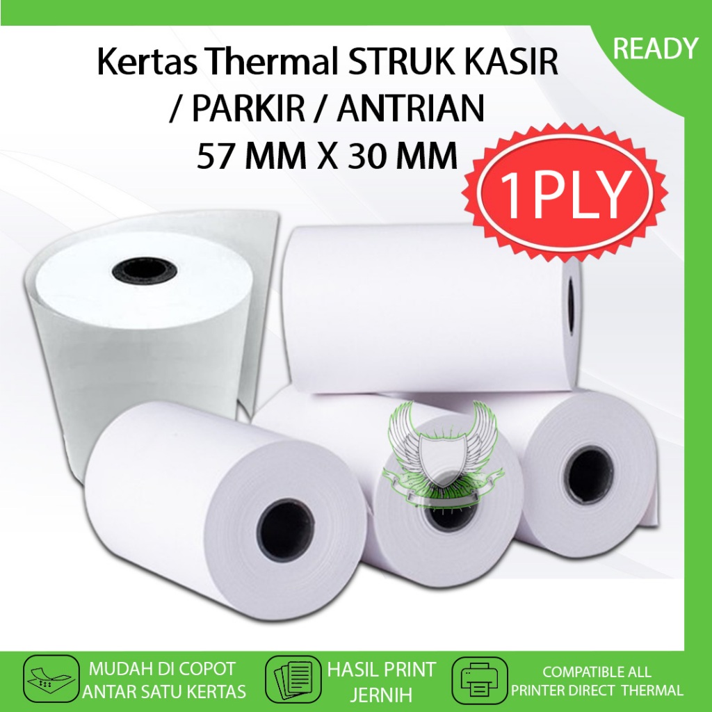 

Kertas Thermal Nota Struk Toko Kasir 57 MM X 30 MM 1 PLY HVS Print Kwitansi Bon Belanja Parkir Antrian