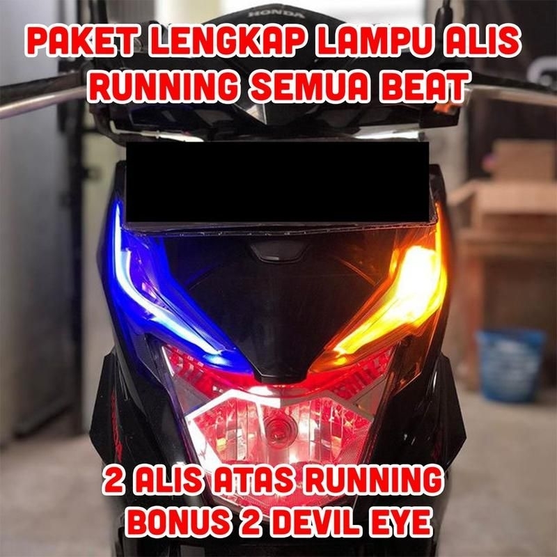 lampu alis beat fi running sepaket bonus demon eyes lampu alis slim waterprof