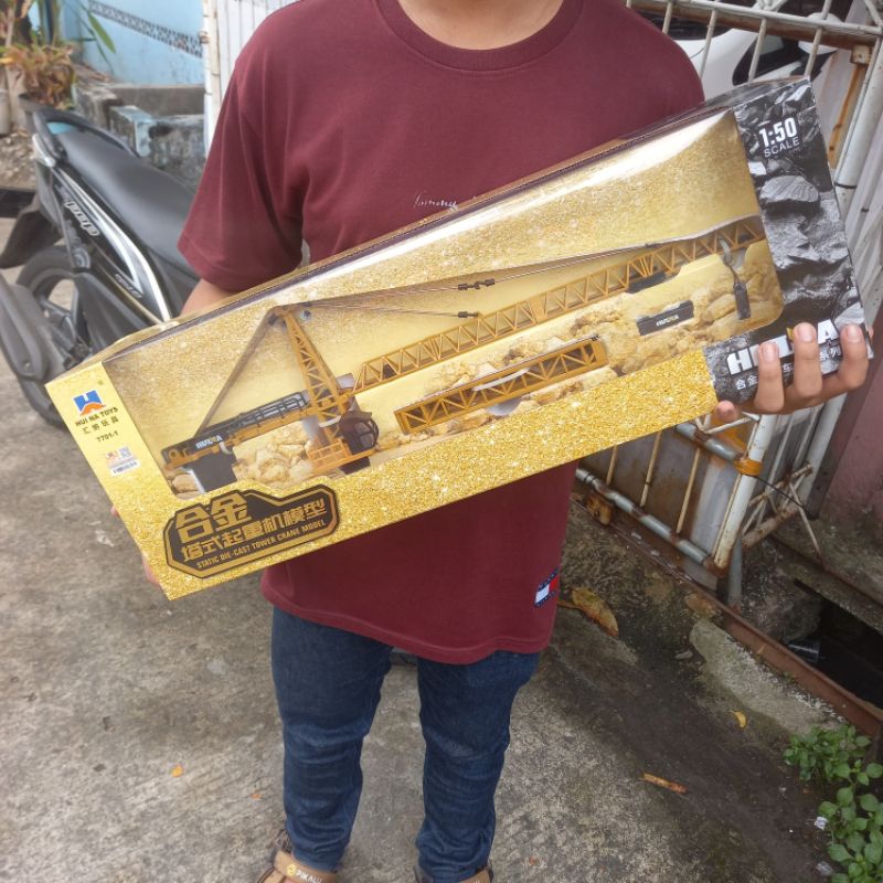 Diecast Miniatur Alat berat tower crane 1:50 kontruksi