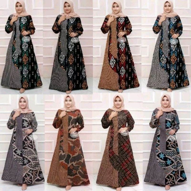 Gamis Batik Modern Gamis Jumbo kombinasi batik LD 120cm, LD 110cm