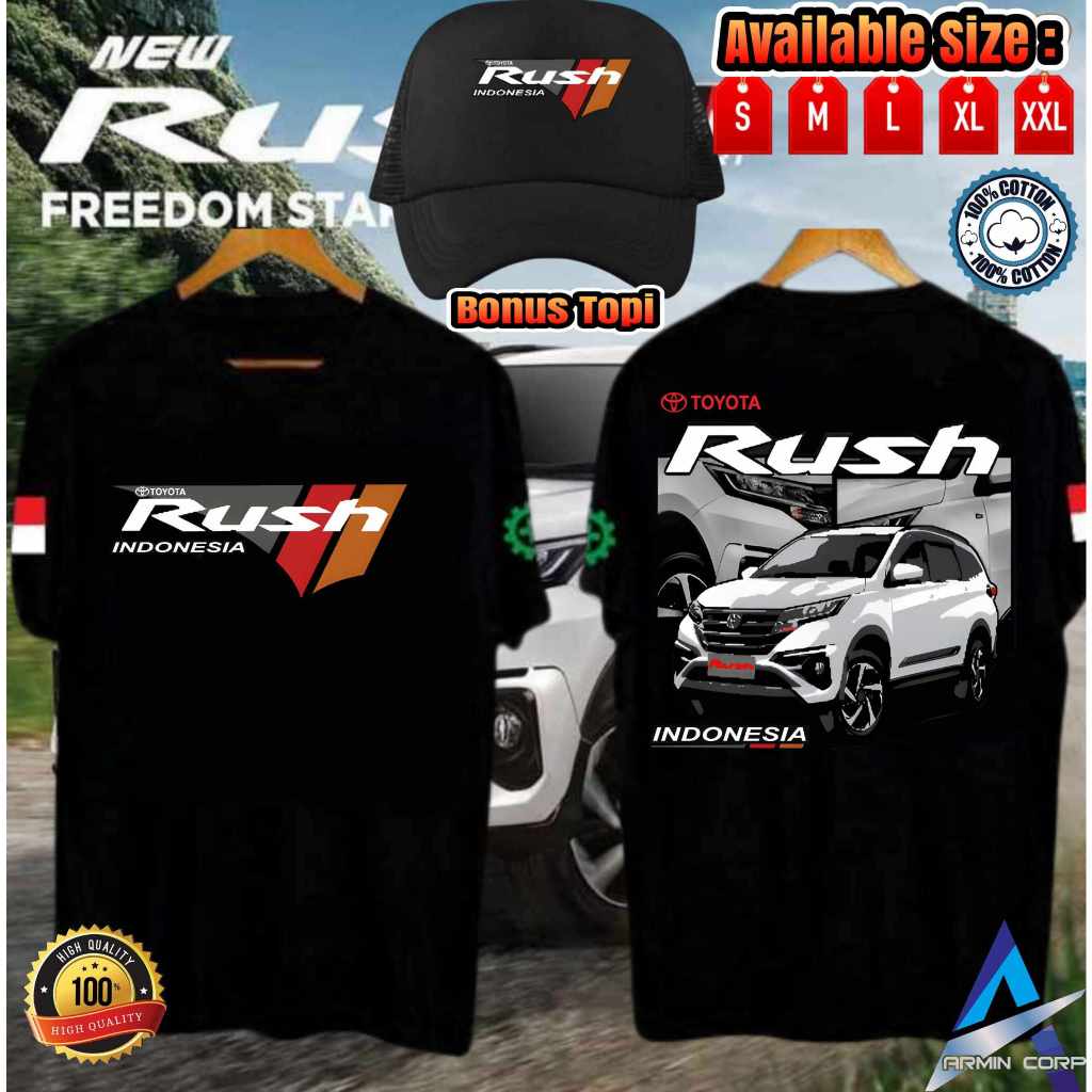 KAOS TOYOTA RUSH INDONESIA BIG LOGO DIBELAKANG SIMPLE KEREN SABLON DTF PREMIUM QUALITY FREE TOPI DOU