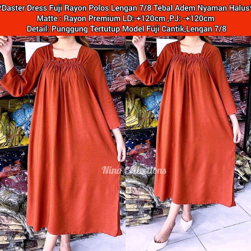 Daster Dress Fuji Laila Rayon Polos 7/8 Tebal Adem Nyaman Friendly Cantik/ Daster Rayon/ Daster Rayo