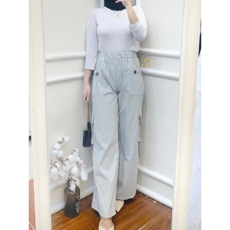 BELLA MOSA Abel Cargo Kulot Wanita Linen Premium Celana Kargo Kulot Hangout  Daily Casual