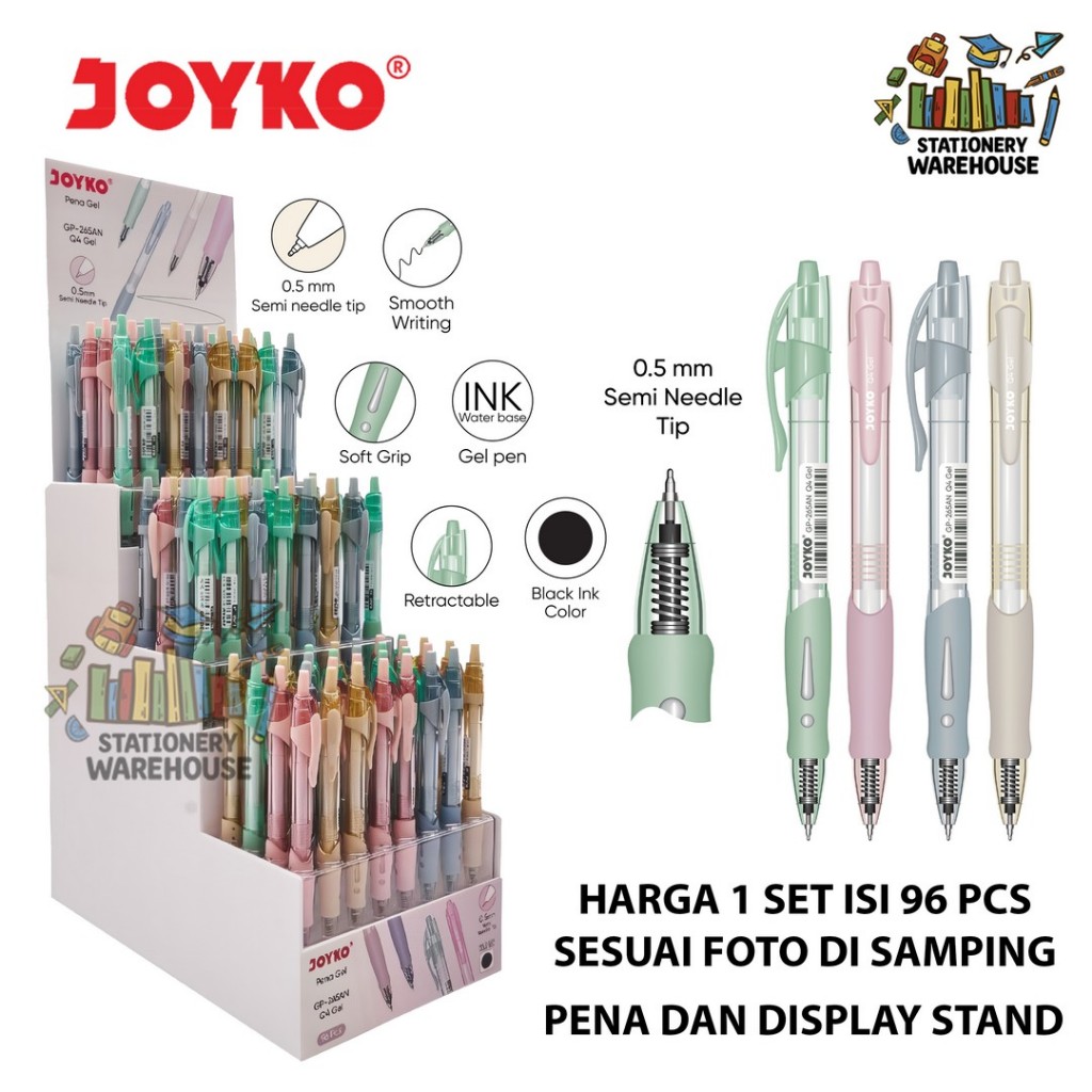 

Gel Pen Pulpen Pena Joyko GP-265AN-96 96 PCS DISPLAY STAND Q4 Semi Needle Tip Gel 0.5 mm