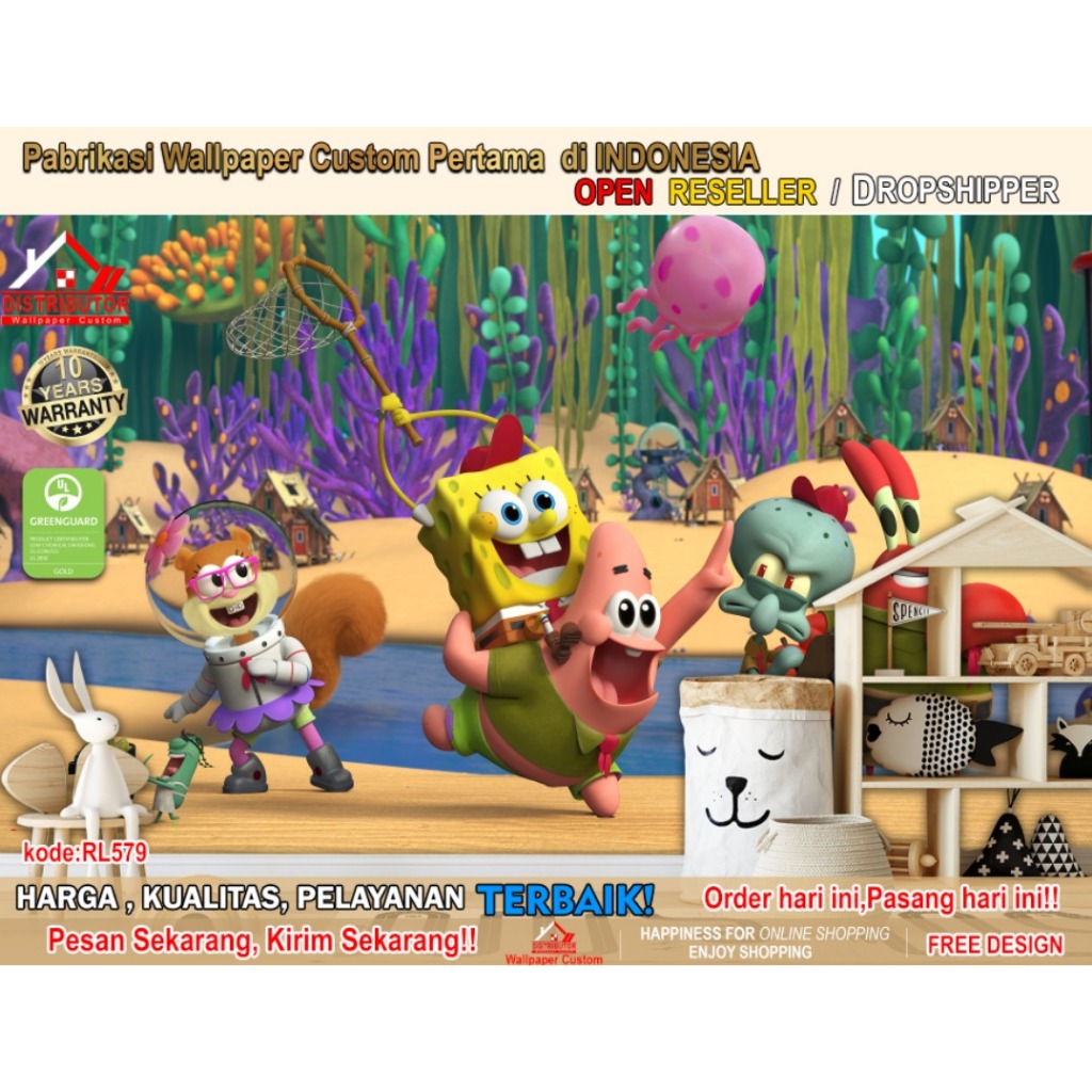 Wallpaper Dinding 3D Tema Spongebob | Wallpaper Custom | Wallpaper Dinding | Wallpaper 3D | Wallpape