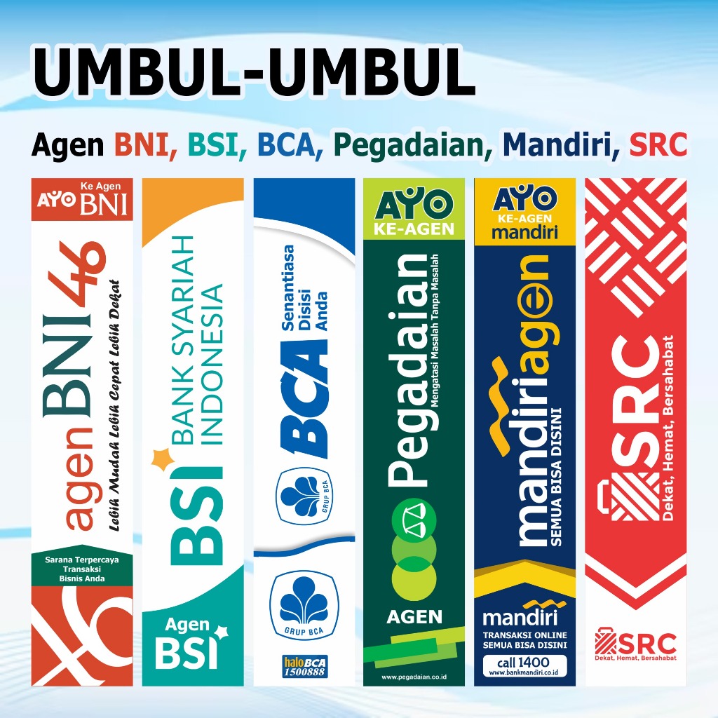 Umbul umbul Agen PEGADAIAN / BCA / BSI / BRI / SRC / MANDIRI / BNI Custom Ready Stock/ Bisa custom n