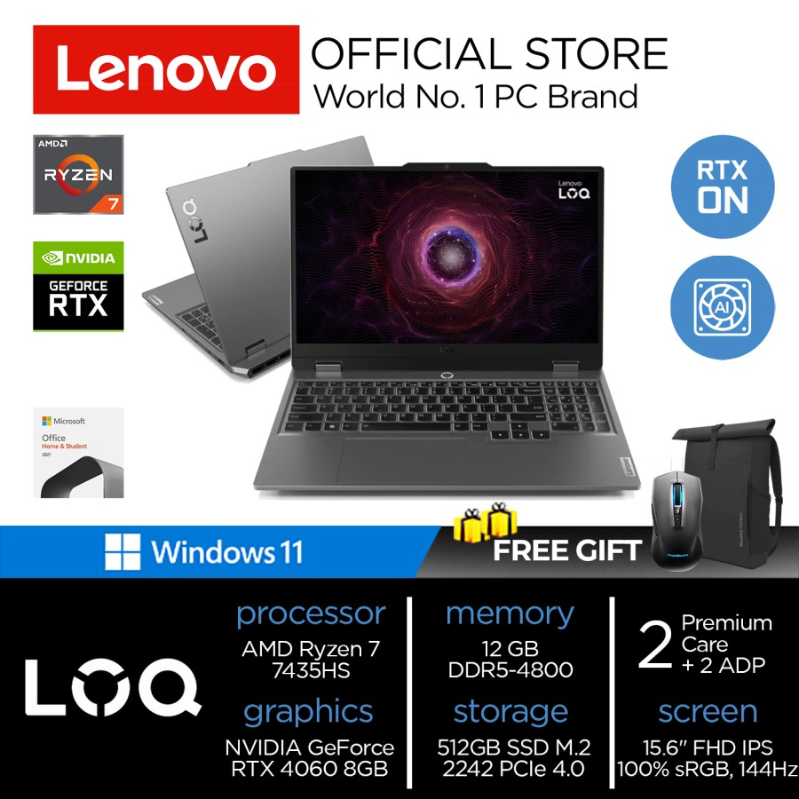 Lenovo LOQ 15ARP9 | Ryzen 7 7435HS RTX 4060 12GB 512GB W11+OHS