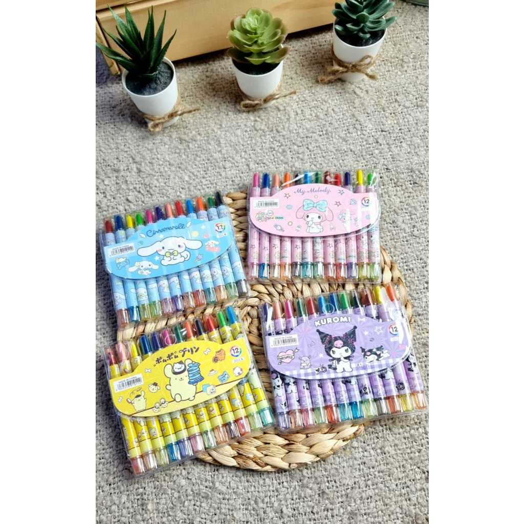 

Crayon Sanrio Stick Putar isi 12 Warna Twist Pensil Pastel Krayon Set Mewarnai Anak