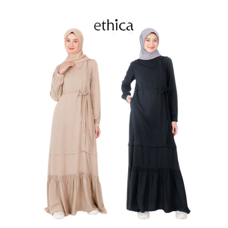 Gamis Polos Warna Hitam dan Cream Terbaru 2024 Ethica Hanami 14