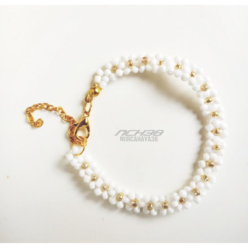 Gelang manik bunga Daisy white & gold