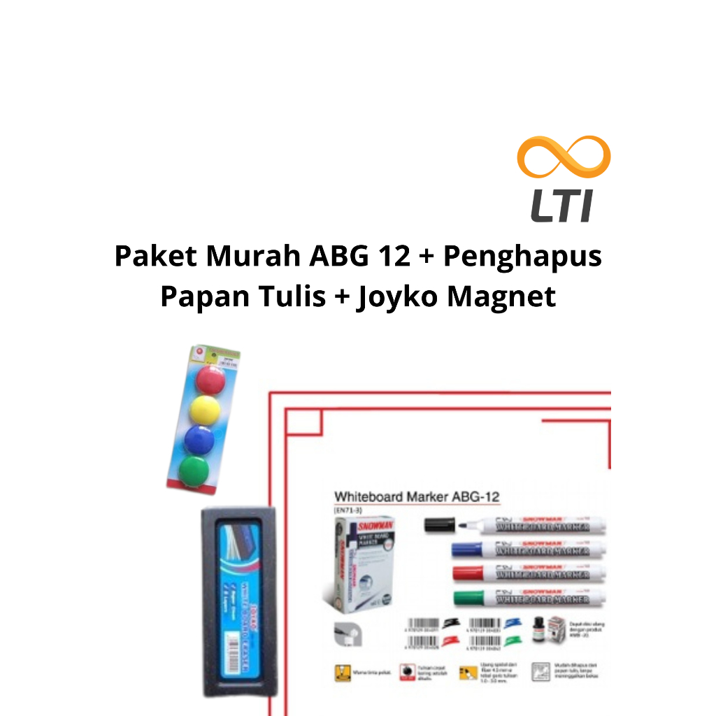 

Paket Murah 1pcs Spidol ABG 12, 1pcs Penghapus papan tulis, dan 1pcs Magnet Papan tulis