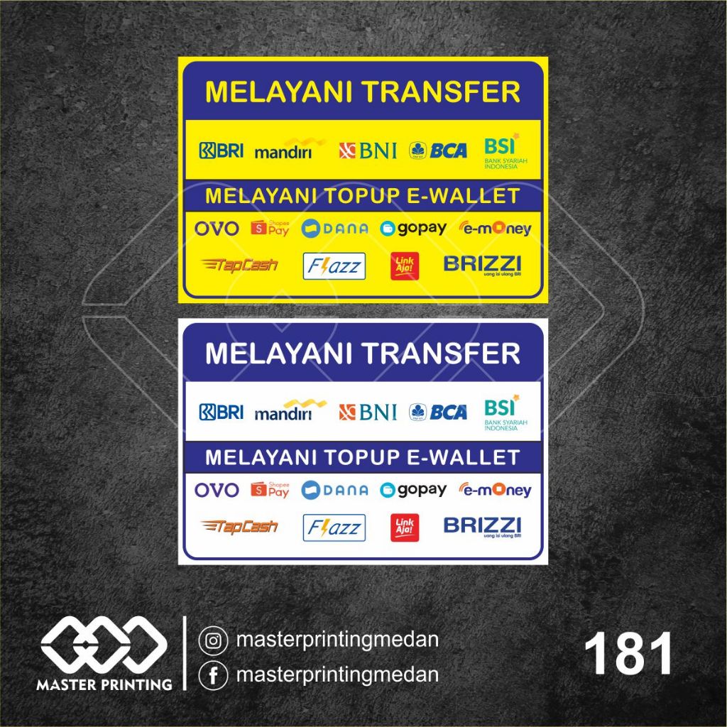 181 - STIKER Melayani Transfer dan Topup E-Wallet, Sticker Vinyl, Tahan Air, Termurah, Bisa Custom