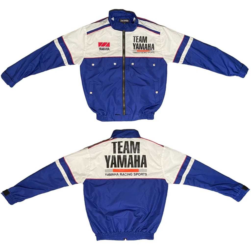 Jaket Yamaha Team Racing Sport Vintage Merah Putih Bahan Colombia Logo Sablon Murah