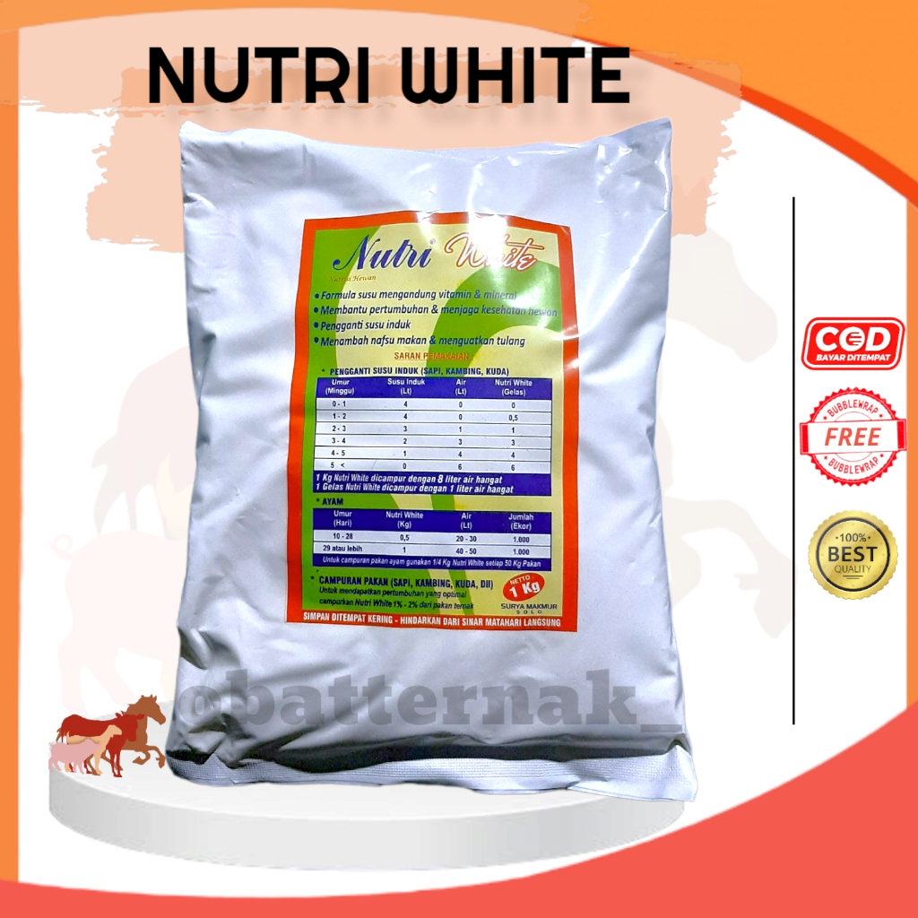 NUTRI WHITE 1KG SUSU HEWAN TERNAK Pengganti Susu Induk Kambing Sapi Kucing Ayam