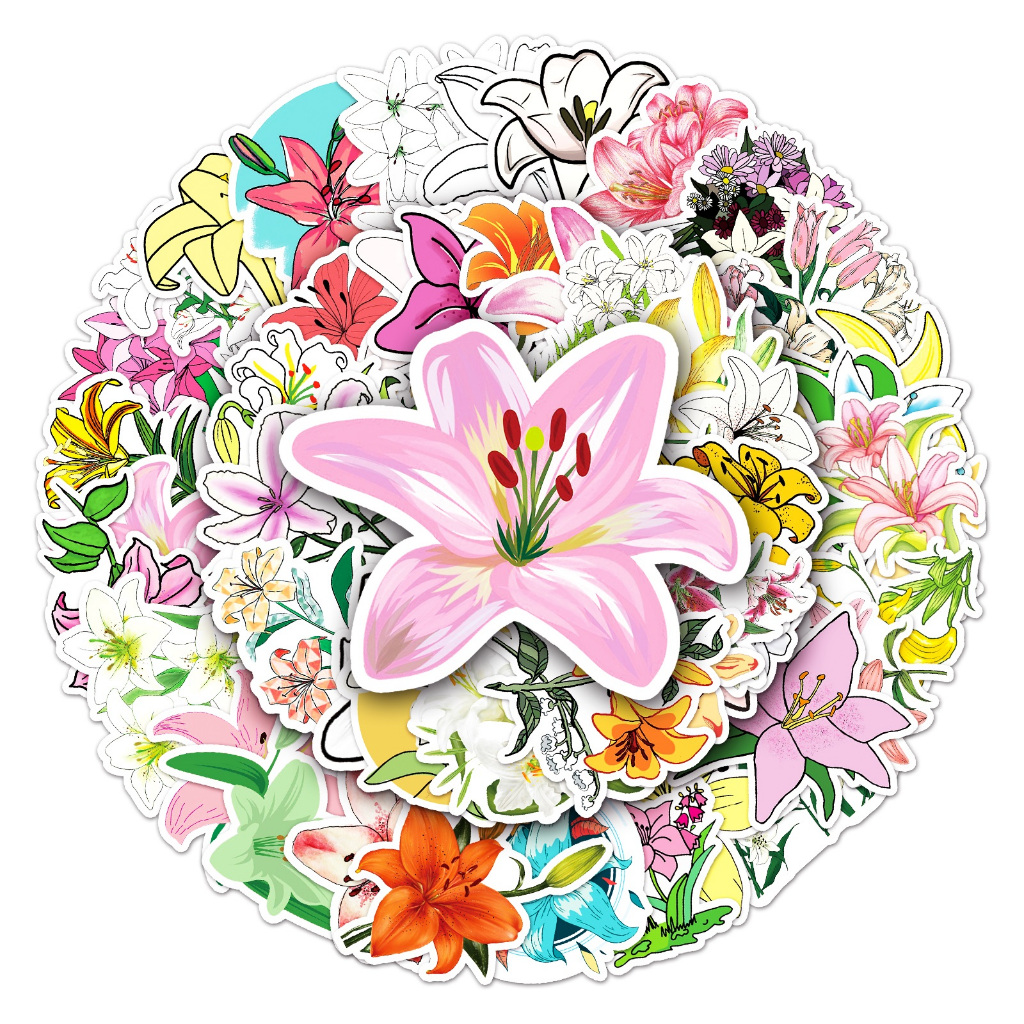 

Sticker Pack vinyl isi 50 pcs | anti air varian STICKER BUNGA GREENISH LILY FLOWER | glossy matte | laptop helm tumbl koper