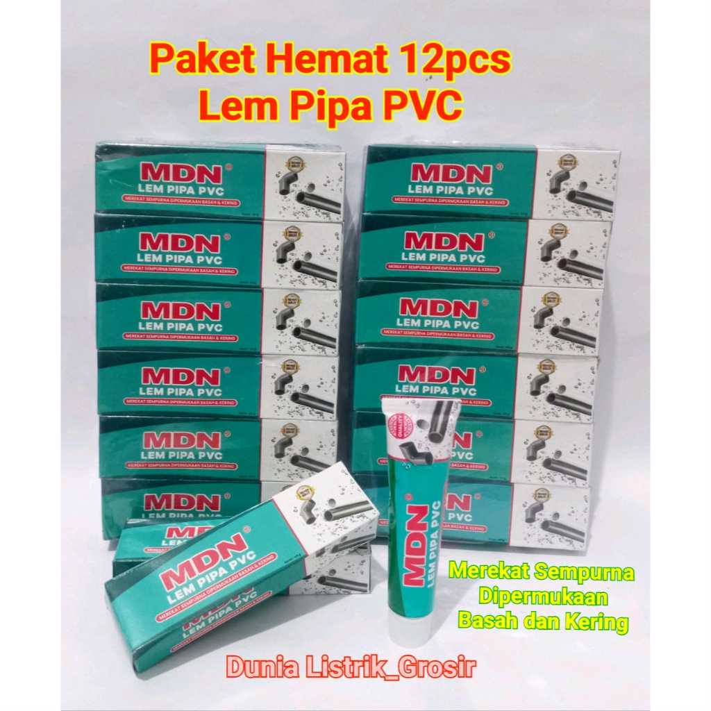 

Paket Hemat 1 Pak (12 Pcs) Lem Pipa PVC MDN 40 Gram Tube Odol Paralon Original Asli GROSIR MURAH!!!