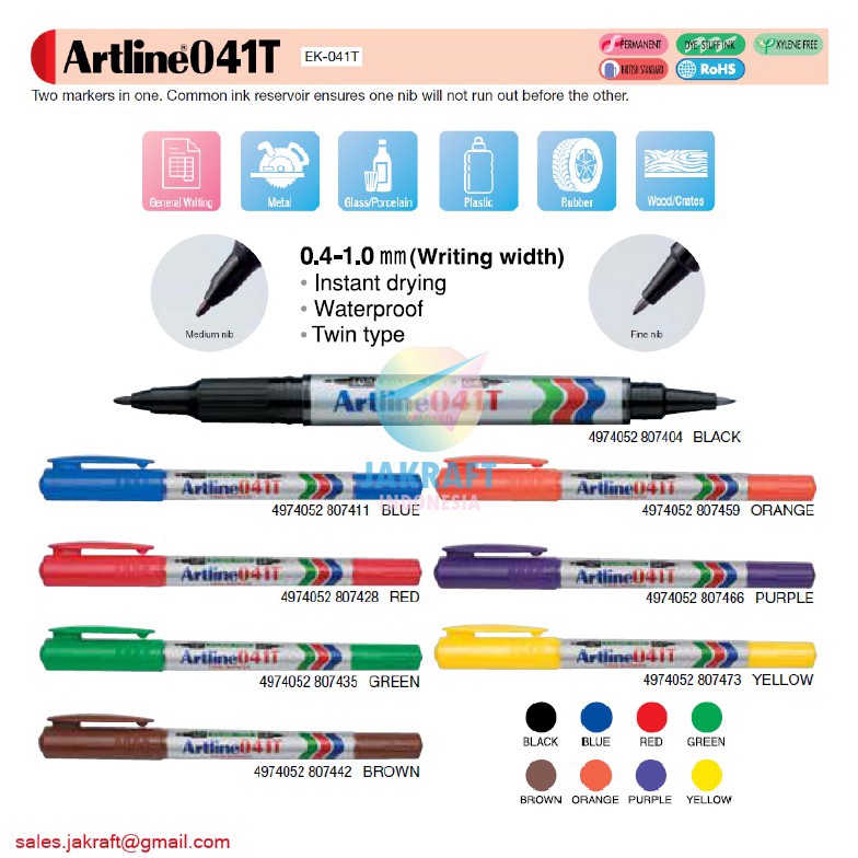 

PROMO TERUPDATE 1 Pcs Spidol Permanen Kecil ARTLINE 2 in 1 Permanent Marker EK41T Anti Air 4 1 mm Segala Permukaan Tidak bisa Dihapus