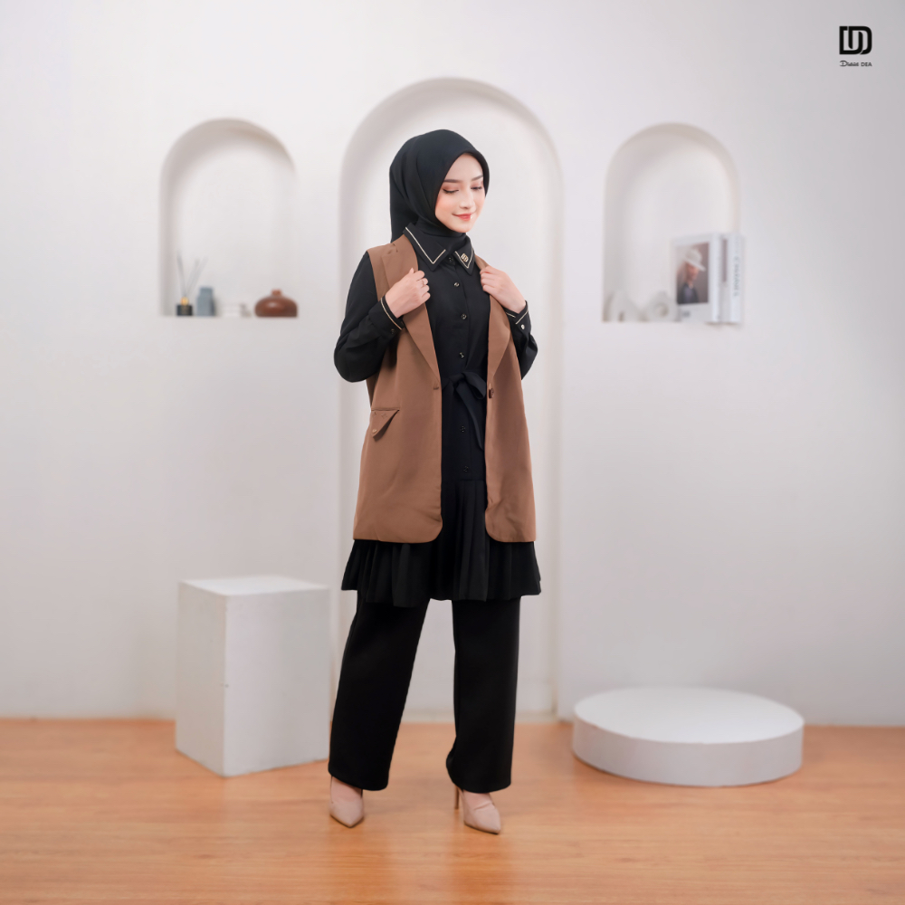 DISTRICT DEA - Alexa Tunik + Outer / Tunik polos / outer polos / outer wanita / tunik plisket / oute