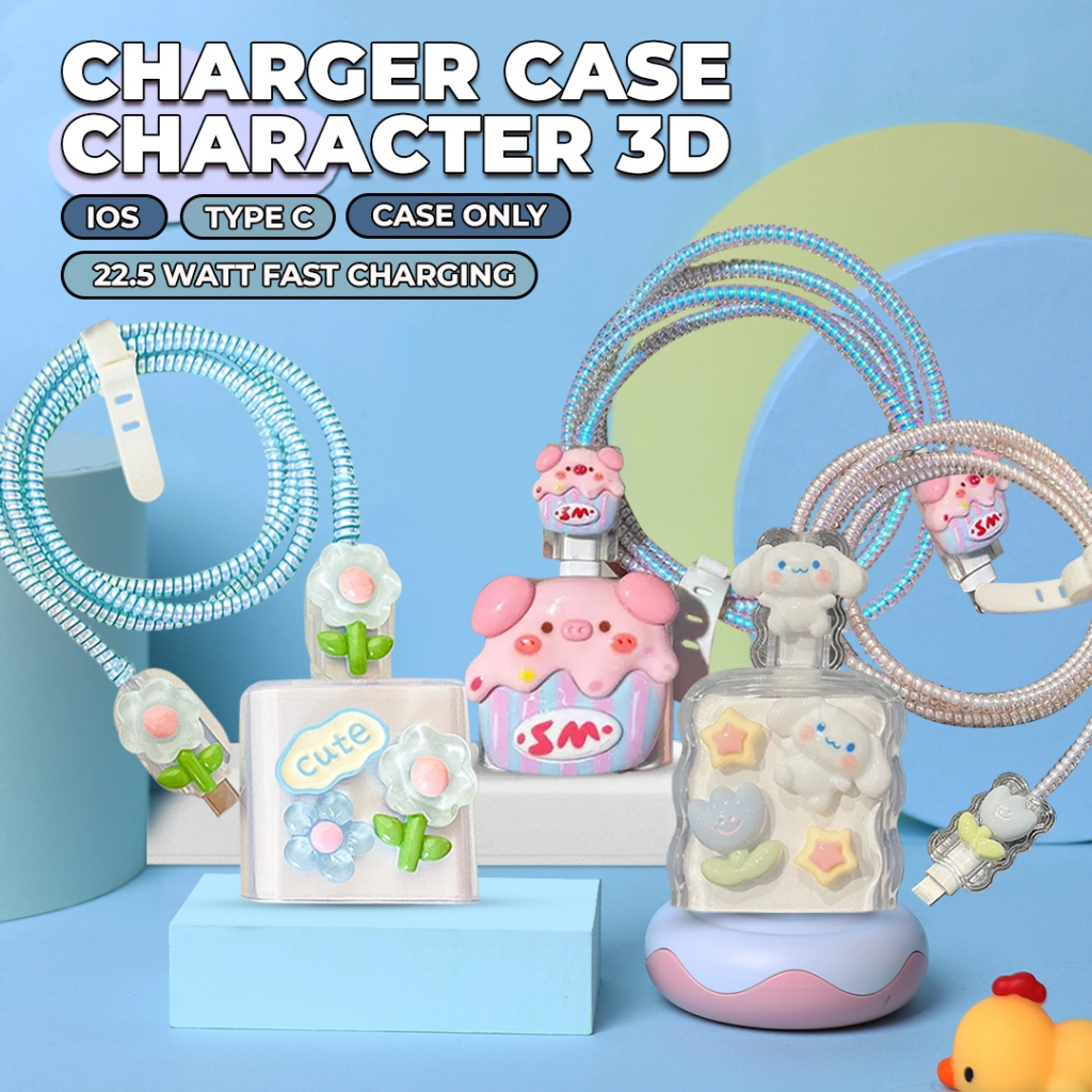 Mocho Pelindung Kabel Charger iphone + Pelindung Kepala Charger Silicon Case Charger Motif 3D