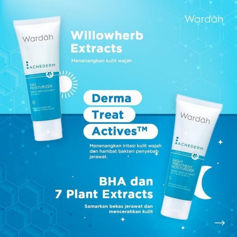 ✨️KG✨️WARDAH Acnederm Day Moisturizer 40 ml / Wardah Acnederm Night Treatment Moisturizer 40 ml / Kr