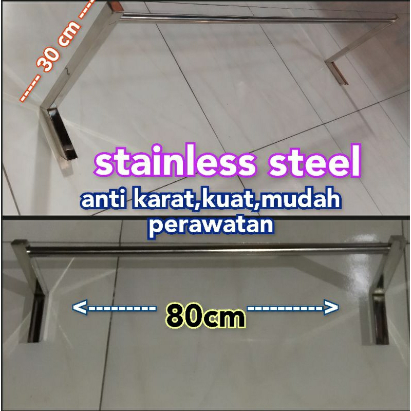 gawang baju STAINLESS 80 cm gantungan baju stenlis rak baju tempel dinding 80 cm