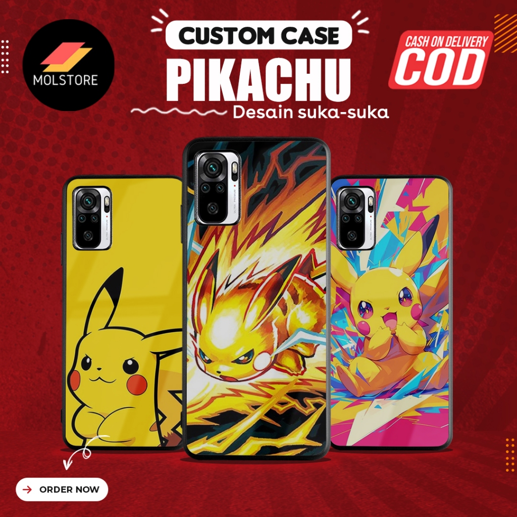 pikachu softcase glass untuk iph0ne, s4msung, viv0, 0pp0, r3alm3, r3dmi, p0co, infin1x, xia0mi