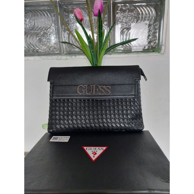 tas wanita, GUESS black clutch