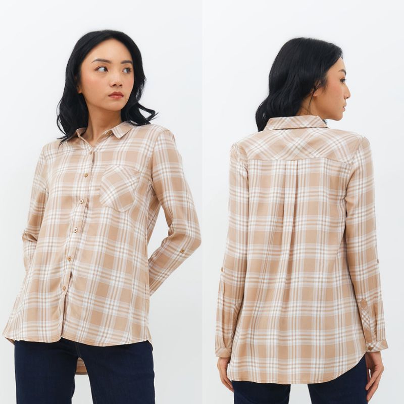 Kemeja WanitaLengan Panjang  Brown Shirt- Geela11605