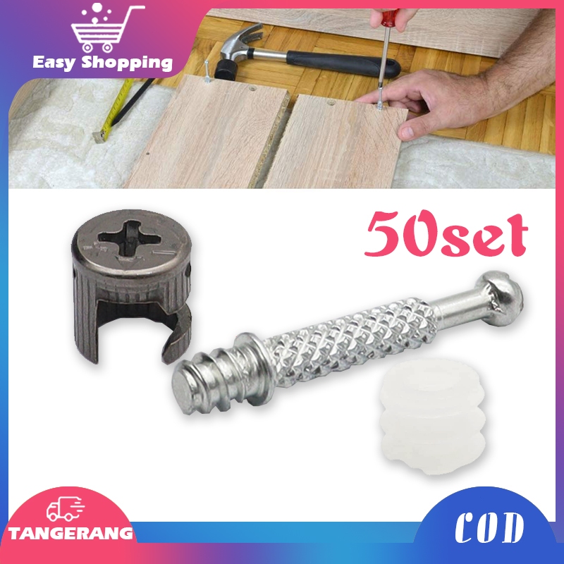 50set Baut Knock Down 3 In 1 Sambungan Kayu Socket Furniture Minifix Baut Knock Down Skrup