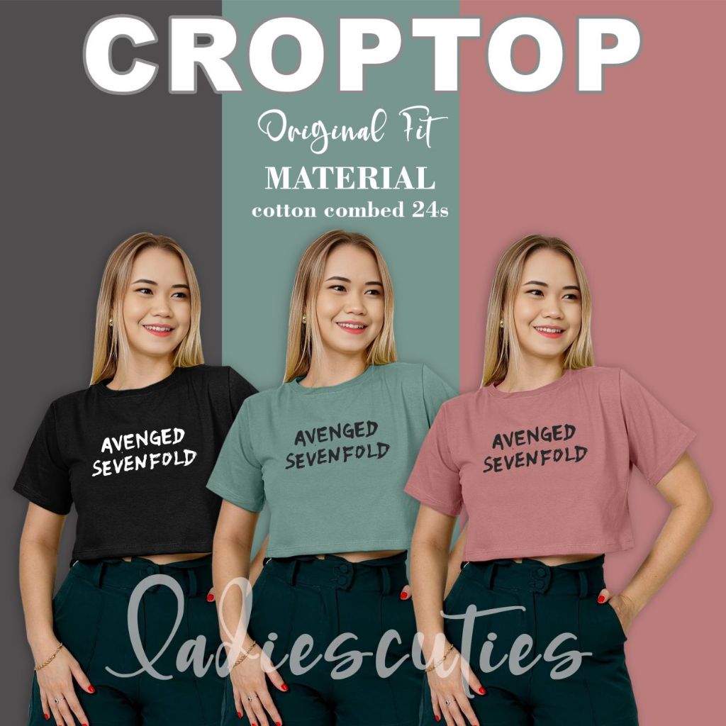 Ladiescuties Kaos Crop top Avenged sevenfold tulisan Wanita T-shirt lengen pendek