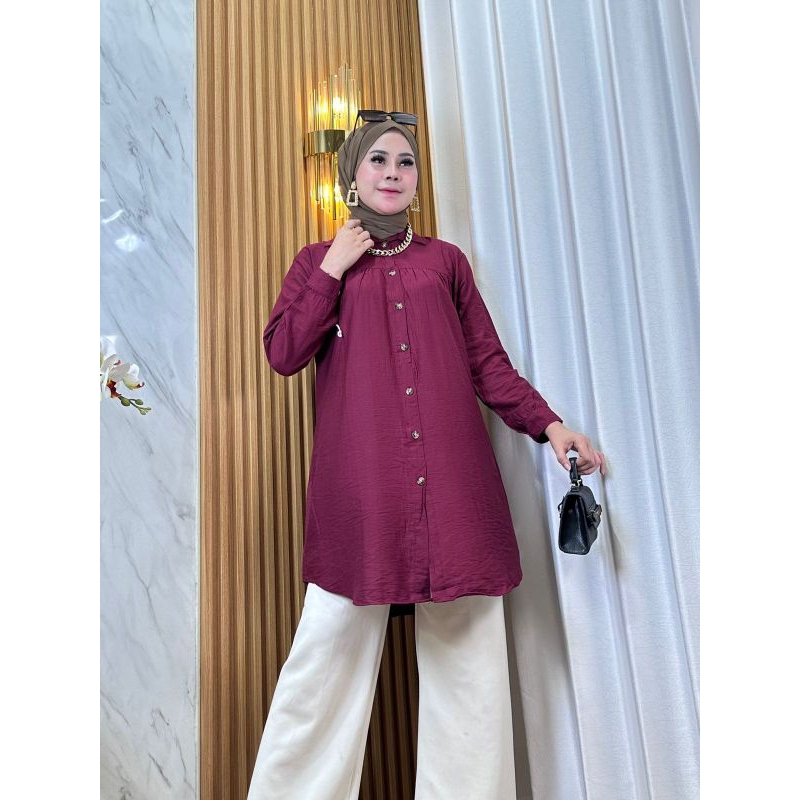 Atasan Tunik wanita dewasa baju variasi kancing Depan Belakang Lengan Panjang Viral Termurah Atasan 