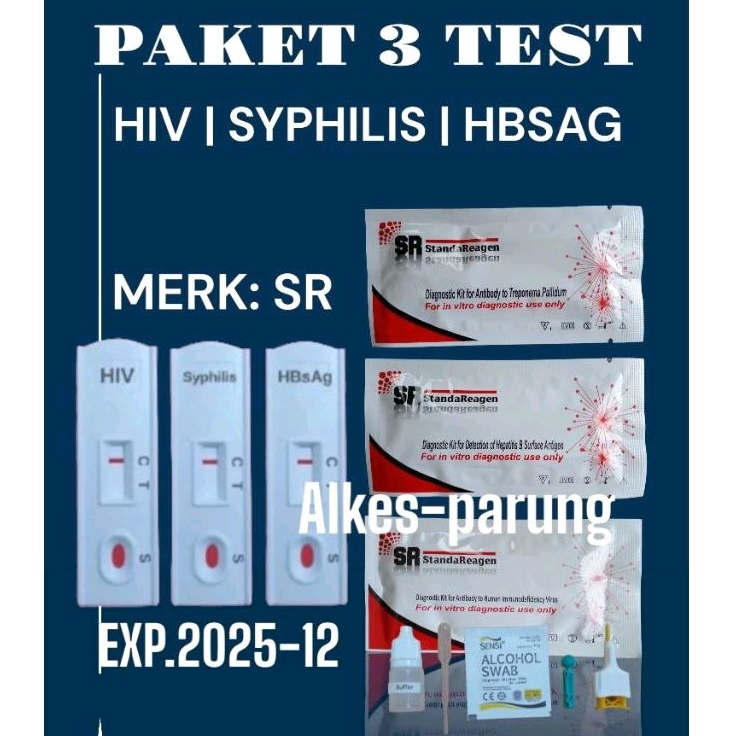 paket 3 test lengkap HIV | SYPHILIS | HBSAG | 1 paket dapat 3 tes pemeriksaan merk SR.exp.2025-12.